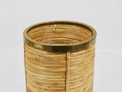 Gabriella Crespi Gabriella Crespi Style Bamboo Brass Paper Basket Umbrella Stand Italy 1970s