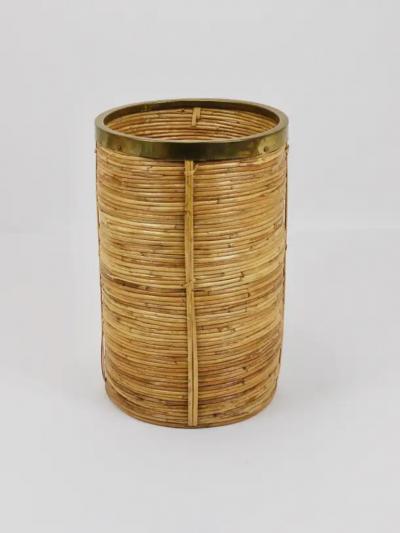 Gabriella Crespi Gabriella Crespi Style Bamboo Brass Paper Basket Umbrella Stand Italy 1970s
