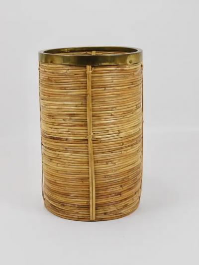 Gabriella Crespi Gabriella Crespi Style Bamboo Brass Paper Basket Umbrella Stand Italy 1970s