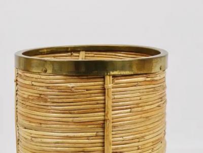 Gabriella Crespi Gabriella Crespi Style Bamboo Brass Paper Basket Umbrella Stand Italy 1970s