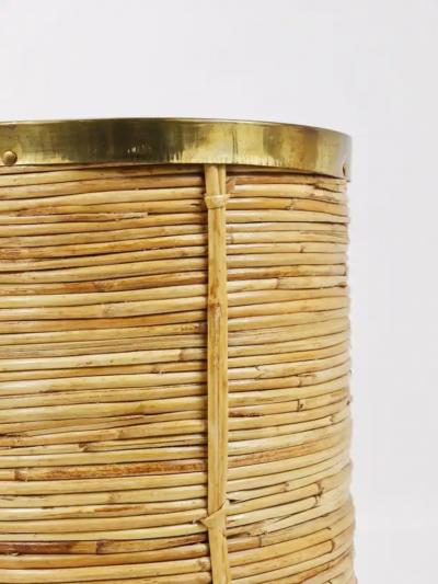 Gabriella Crespi Gabriella Crespi Style Bamboo Brass Paper Basket Umbrella Stand Italy 1970s