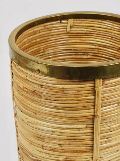 Gabriella Crespi Gabriella Crespi Style Bamboo Brass Paper Basket Umbrella Stand Italy 1970s