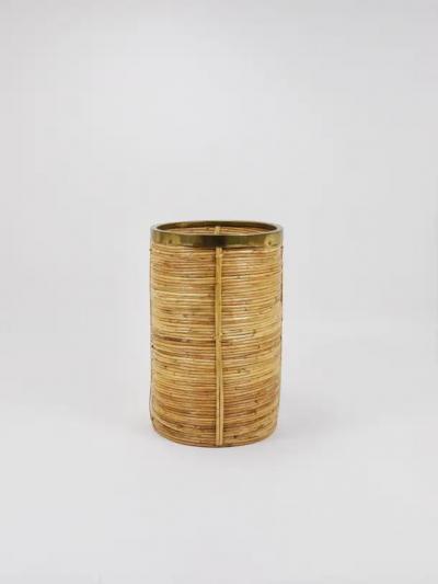 Gabriella Crespi Gabriella Crespi Style Bamboo Brass Paper Basket Umbrella Stand Italy 1970s