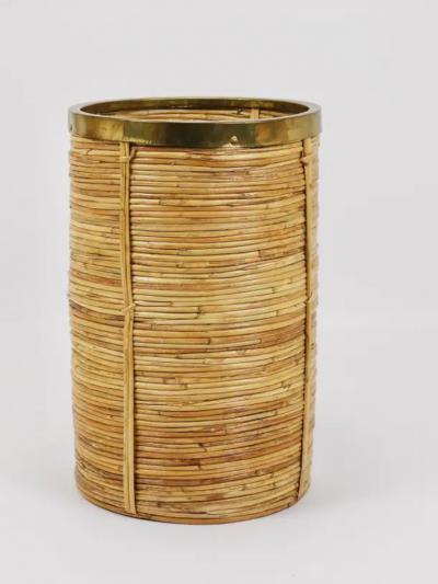Gabriella Crespi Gabriella Crespi Style Bamboo Brass Paper Basket Umbrella Stand Italy 1970s