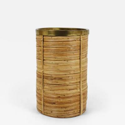 Gabriella Crespi Gabriella Crespi Style Bamboo Brass Paper Basket Umbrella Stand Italy 1970s