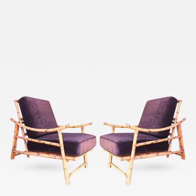 Gabriella Crespi Gabriella Crespi Style Pair of Bamboo Lounge Chairs