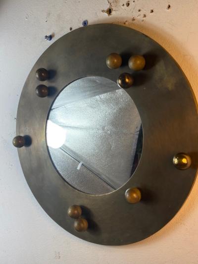 Gabriella Crespi ITALIAN MODERNIST BRASS BALL ROUND MIRROR