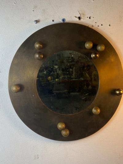 Gabriella Crespi ITALIAN MODERNIST BRASS BALL ROUND MIRROR