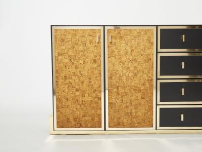 Gabriella Crespi Italian brass and cork marquetry sideboard style of Crespi 1970s