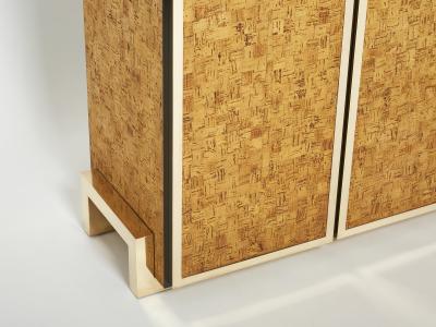 Gabriella Crespi Italian brass and cork marquetry sideboard style of Crespi 1970s