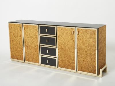 Gabriella Crespi Italian brass and cork marquetry sideboard style of Crespi 1970s