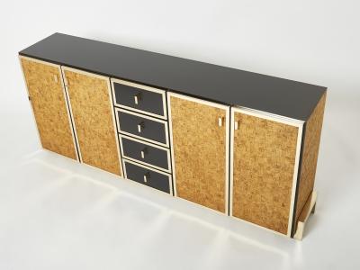 Gabriella Crespi Italian brass and cork marquetry sideboard style of Crespi 1970s