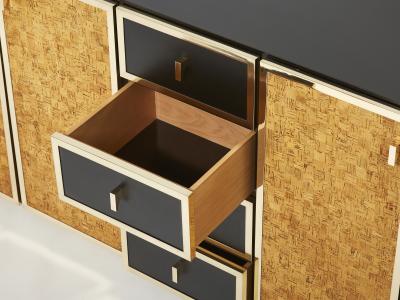 Gabriella Crespi Italian brass and cork marquetry sideboard style of Crespi 1970s