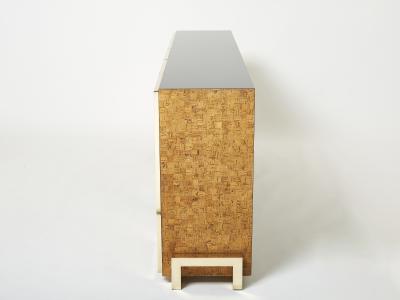 Gabriella Crespi Italian brass and cork marquetry sideboard style of Crespi 1970s