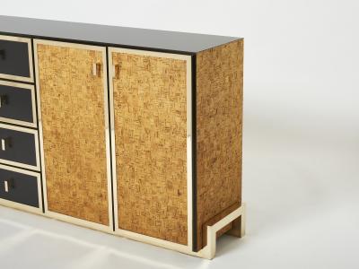 Gabriella Crespi Italian brass and cork marquetry sideboard style of Crespi 1970s
