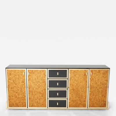 Gabriella Crespi Italian brass and cork marquetry sideboard style of Crespi 1970s