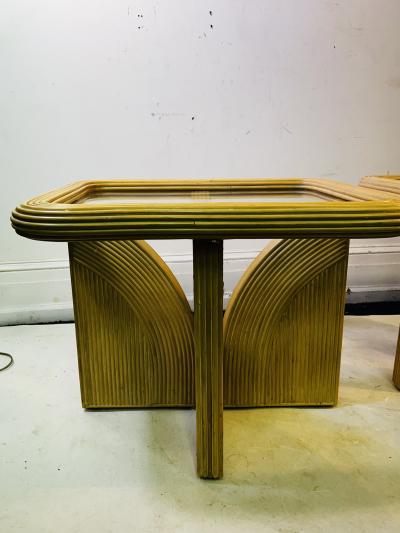 Gabriella Crespi MODERN PAIR OF PENCIL REED AND GLASS SIDE TABLES IN THE STYLE OF GABRELLA CRESPI