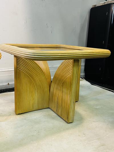 Gabriella Crespi MODERN PAIR OF PENCIL REED AND GLASS SIDE TABLES IN THE STYLE OF GABRELLA CRESPI