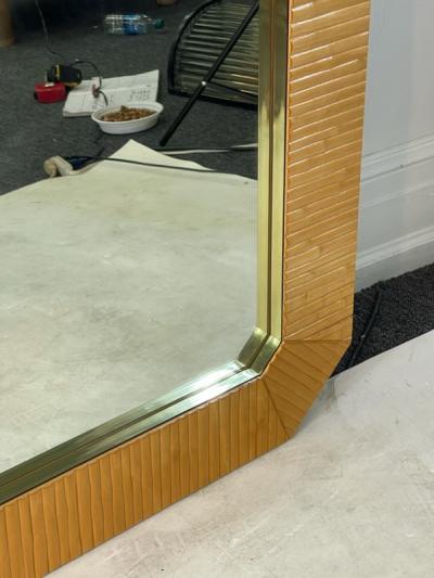 Gabriella Crespi MODERNIST SPLIT BAMBOO AND BRASS RECTANGULAR MIRROR