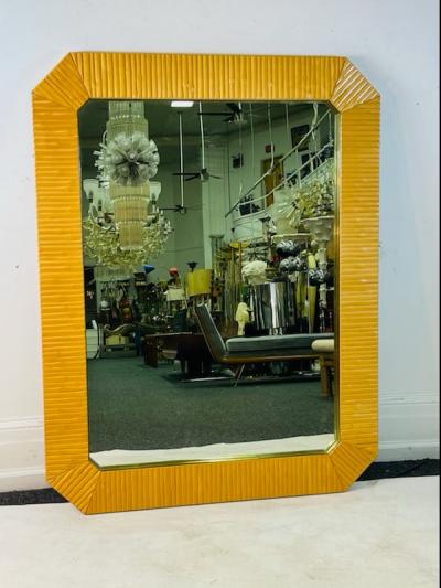 Gabriella Crespi MODERNIST SPLIT BAMBOO AND BRASS RECTANGULAR MIRROR
