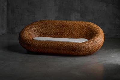 Gabriella Crespi Mid Century Woven Wicker Sofa France 1970s