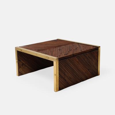 Gabriella Crespi Midcentury Bamboo and Brass Square Coffee Table in the Style of Gabriella Crespi