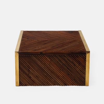 Gabriella Crespi Midcentury Bamboo and Brass Square Coffee Table in the Style of Gabriella Crespi