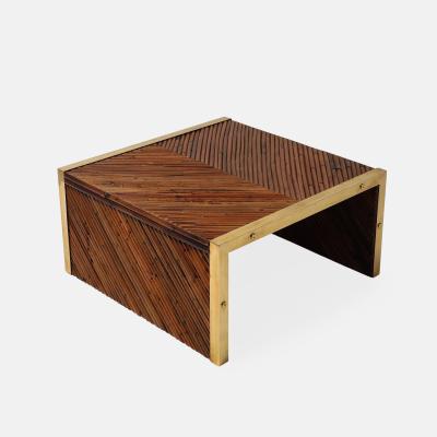 Gabriella Crespi Midcentury Bamboo and Brass Square Coffee Table in the Style of Gabriella Crespi