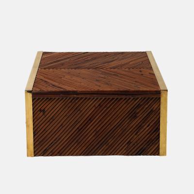 Gabriella Crespi Midcentury Bamboo and Brass Square Coffee Table in the Style of Gabriella Crespi