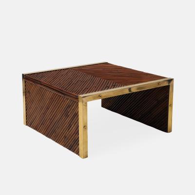 Gabriella Crespi Midcentury Bamboo and Brass Square Coffee Table in the Style of Gabriella Crespi