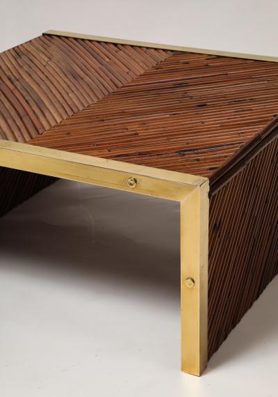 Gabriella Crespi Midcentury Bamboo and Brass Square Coffee Table in the Style of Gabriella Crespi