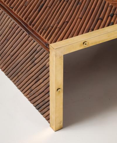 Gabriella Crespi Midcentury Bamboo and Brass Square Coffee Table in the Style of Gabriella Crespi