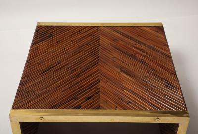 Gabriella Crespi Midcentury Bamboo and Brass Square Coffee Table in the Style of Gabriella Crespi