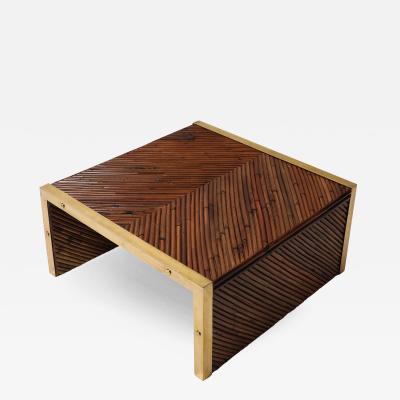 Gabriella Crespi Midcentury Bamboo and Brass Square Coffee Table in the Style of Gabriella Crespi