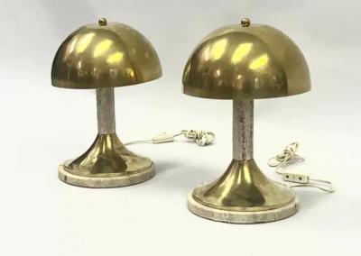 Gabriella Crespi Pair Italian Mid Century Modern Table Lamp Brass Travertine Gabriella Crespi