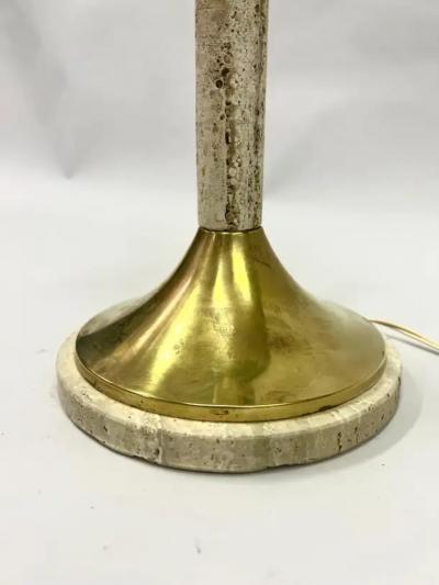 Gabriella Crespi Pair Italian Mid Century Modern Table Lamp Brass Travertine Gabriella Crespi