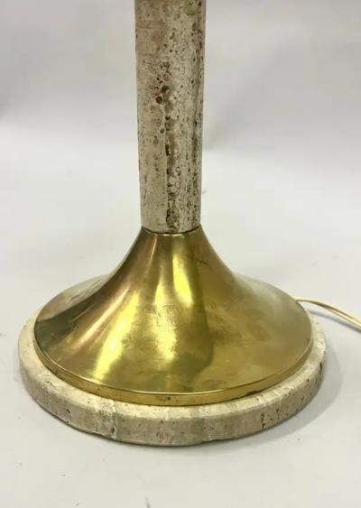 Gabriella Crespi Pair Italian Mid Century Modern Table Lamp Brass Travertine Gabriella Crespi