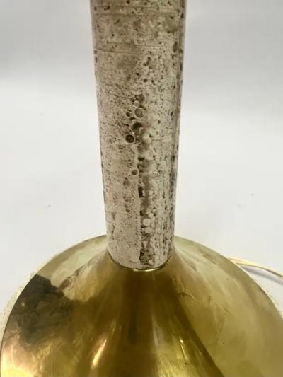 Gabriella Crespi Pair Italian Mid Century Modern Table Lamp Brass Travertine Gabriella Crespi