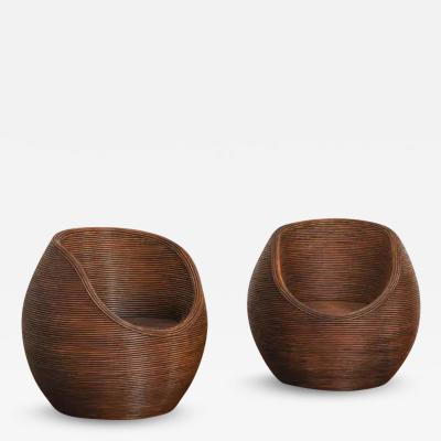 Gabriella Crespi Pair Of Dark Finish Bamboo Egg Chairs 1970s