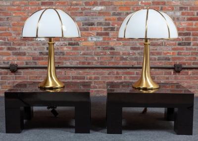 Gabriella Crespi Pair of Large Gabriella Crespi Fungo Table Lamps in Brushed Brass and Acrylic