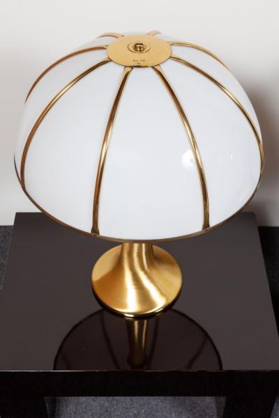 Gabriella Crespi Pair of Large Gabriella Crespi Fungo Table Lamps in Brushed Brass and Acrylic