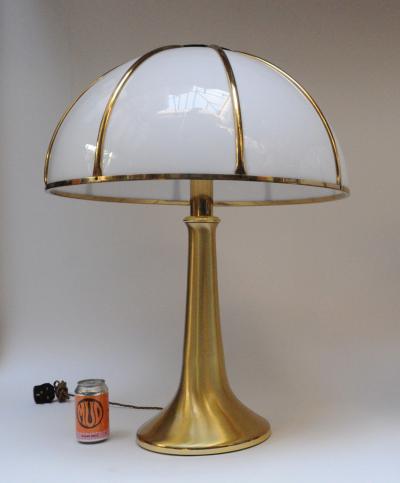 Gabriella Crespi Pair of Large Gabriella Crespi Fungo Table Lamps in Brushed Brass and Acrylic
