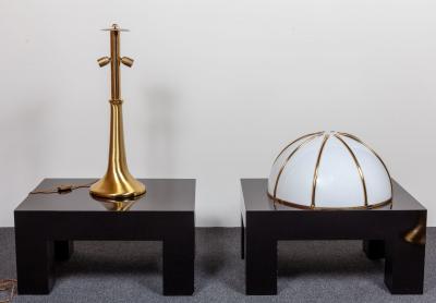 Gabriella Crespi Pair of Large Gabriella Crespi Fungo Table Lamps in Brushed Brass and Acrylic