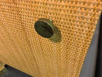 Gabriella Crespi Pair of Rattan Wicker Brass Accented Etageres in the style of Gabriella Crespi