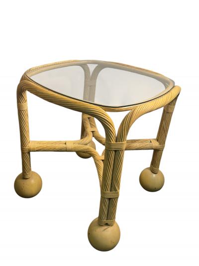 Gabriella Crespi STUNNING MID CENTURY ROPE BALL RATTAN TABLES IN THE MANNER OF GABRELLA CRESPI