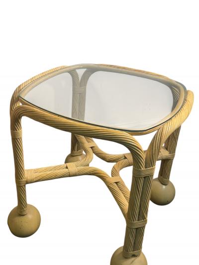 Gabriella Crespi STUNNING MID CENTURY ROPE BALL RATTAN TABLES IN THE MANNER OF GABRELLA CRESPI