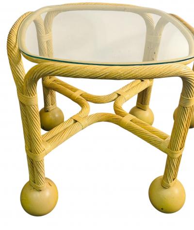 Gabriella Crespi STUNNING MID CENTURY ROPE BALL RATTAN TABLES IN THE MANNER OF GABRELLA CRESPI