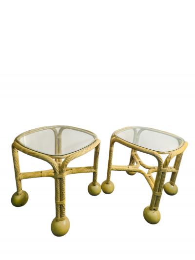 Gabriella Crespi STUNNING MID CENTURY ROPE BALL RATTAN TABLES IN THE MANNER OF GABRELLA CRESPI
