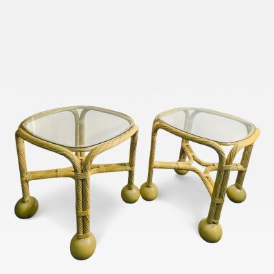 Gabriella Crespi STUNNING MID CENTURY ROPE BALL RATTAN TABLES IN THE MANNER OF GABRELLA CRESPI