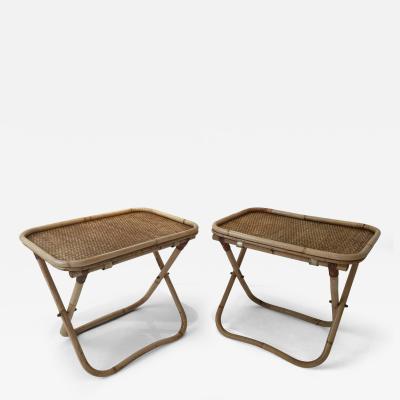 Gabriella Crespi Signed Gabriella Crespi Rattan Collapsible Tray Tables Pair